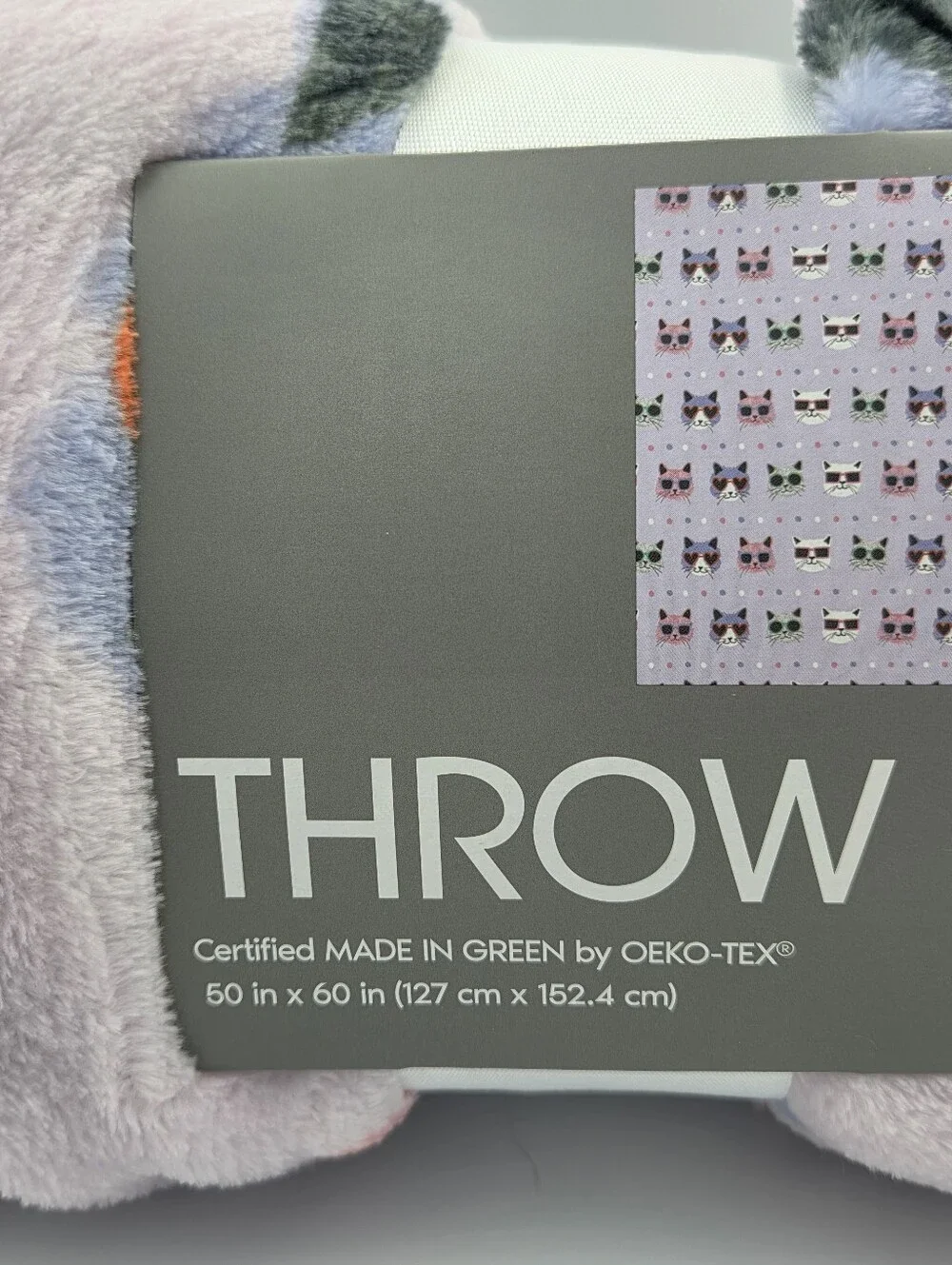 Cat With Sunglasses Themed Throw Blanket 50 Inch X 60 Inch Nwt